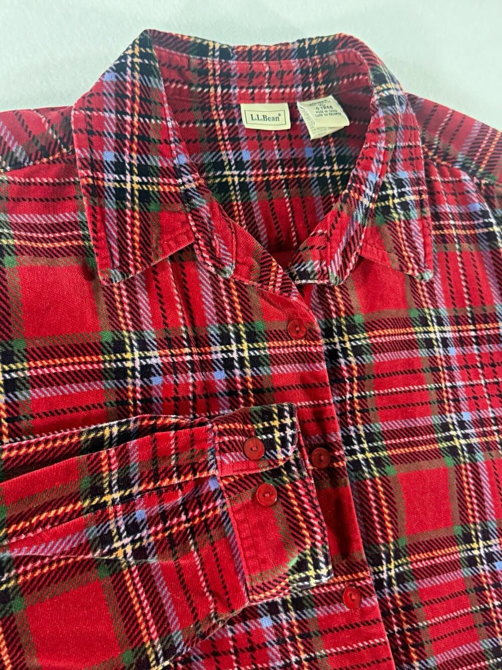 L.L. Bean Women’s XL Red Tartan Plaid 100% Cotton Flannel Shirt
